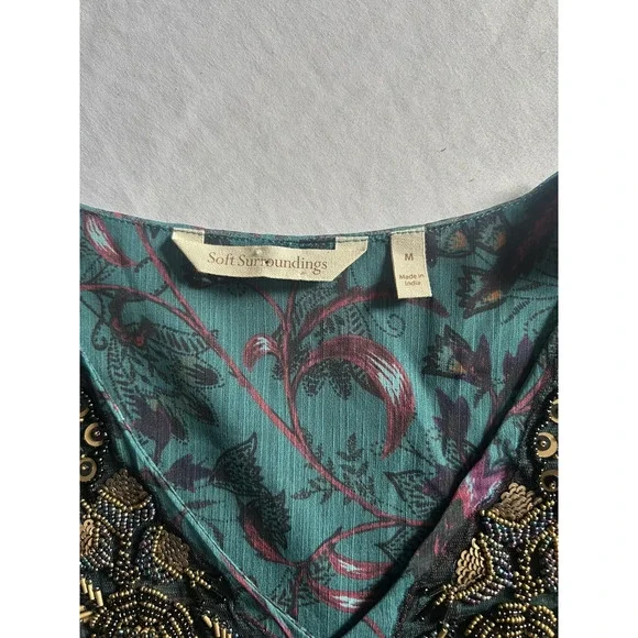 Soft Surroundings Paisley Heavily Beaded Blouse 2 Piece Womens Size Med Teal - Picture 8 of 12